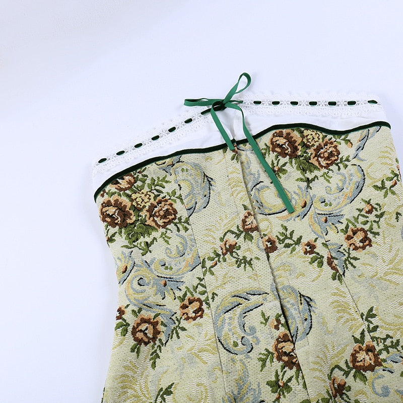 Floral Tapestry Strapless Bow Front Corset Mini Dress - View 13