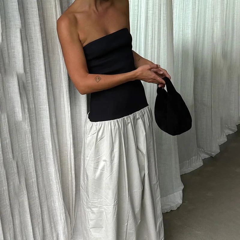 Colorblock Strapless Drop-Waist A-Line Midi Dress 15