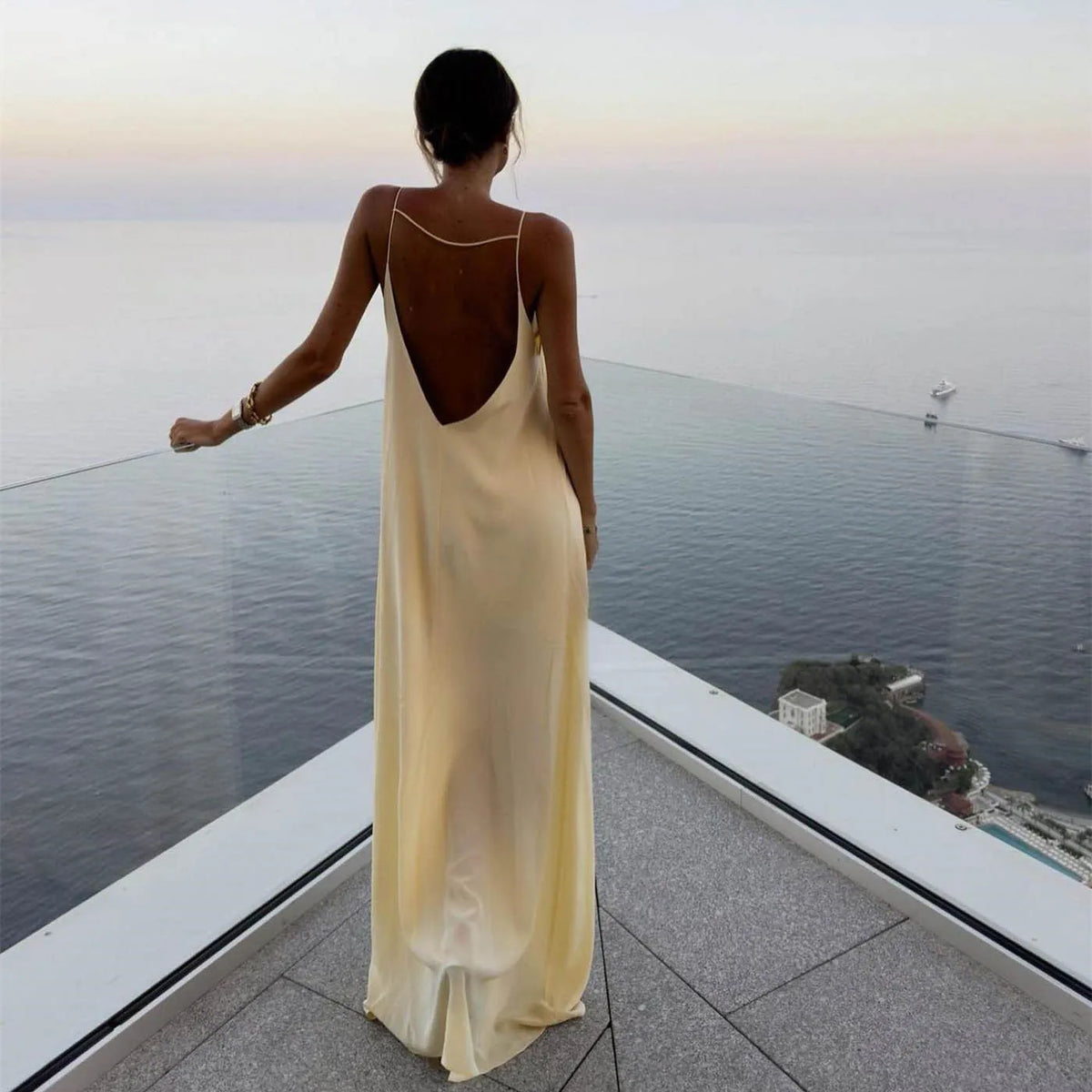 Open Back Sleeveless Cut Out Satin Slip Dress - View 3
