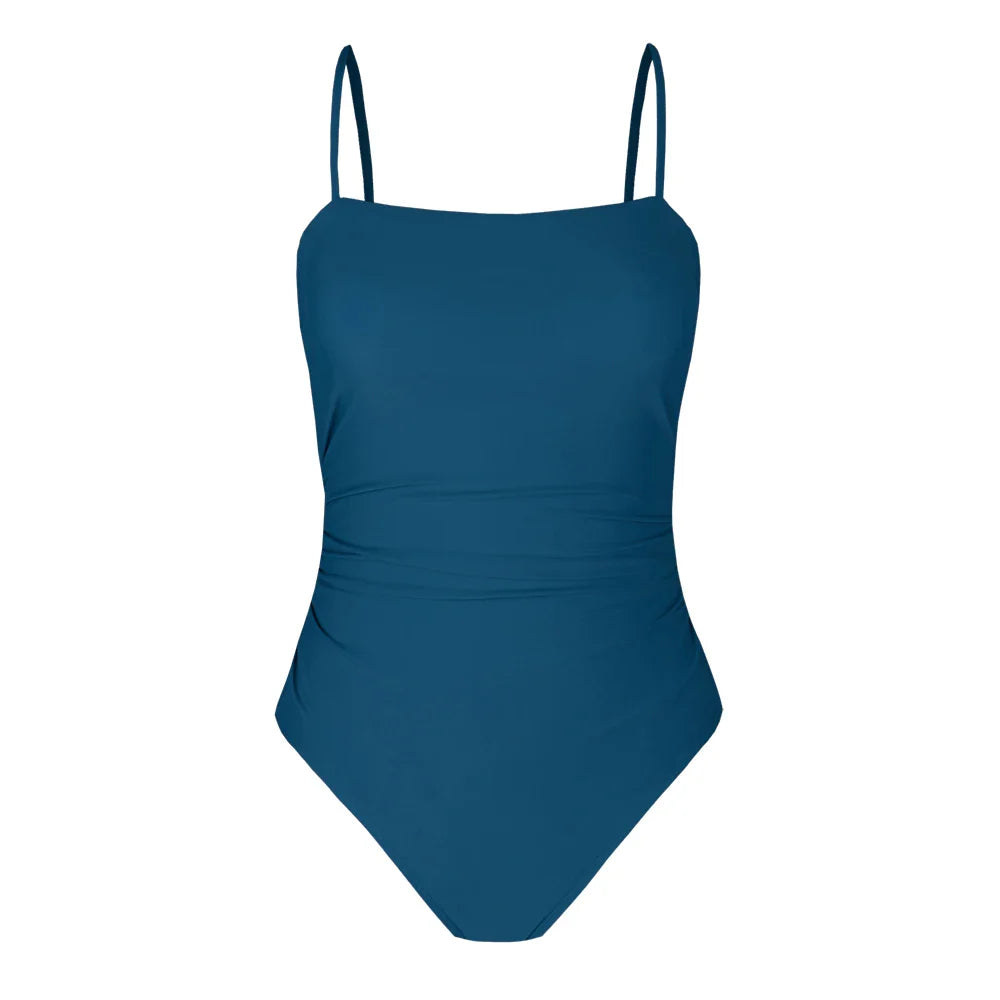 Leaf Print Shirred Square Neck One Piece Set