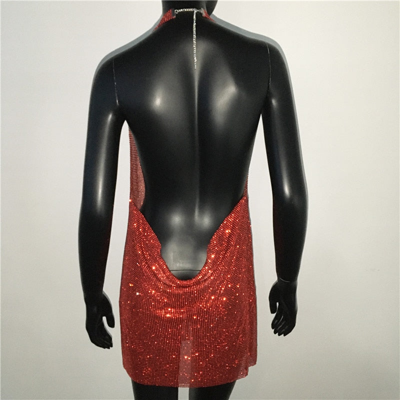 Rhinestone Diamante Backless Split Dresses 25