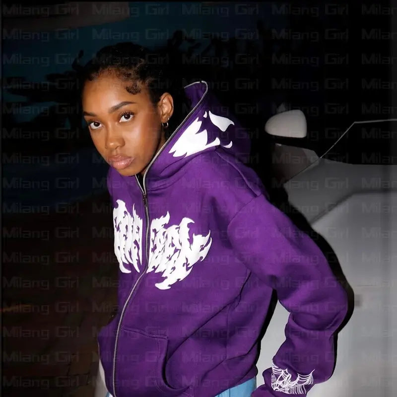 Gothic Spider Web Oversized Hoodie - Fashionpara