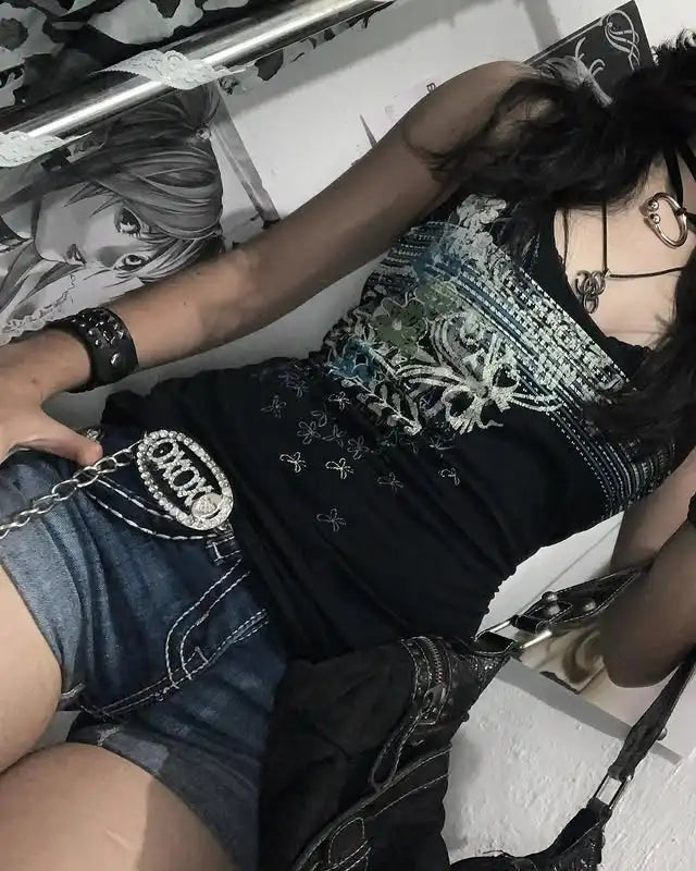 Rebel Vintage Halter Sleek Black Crop Top