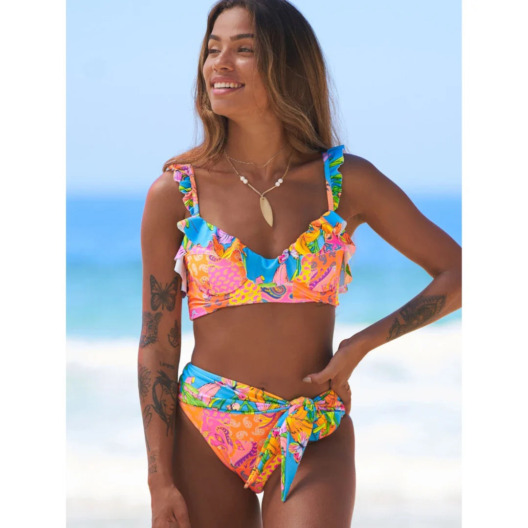 Leaf Print Halter Retro Two Piece Set