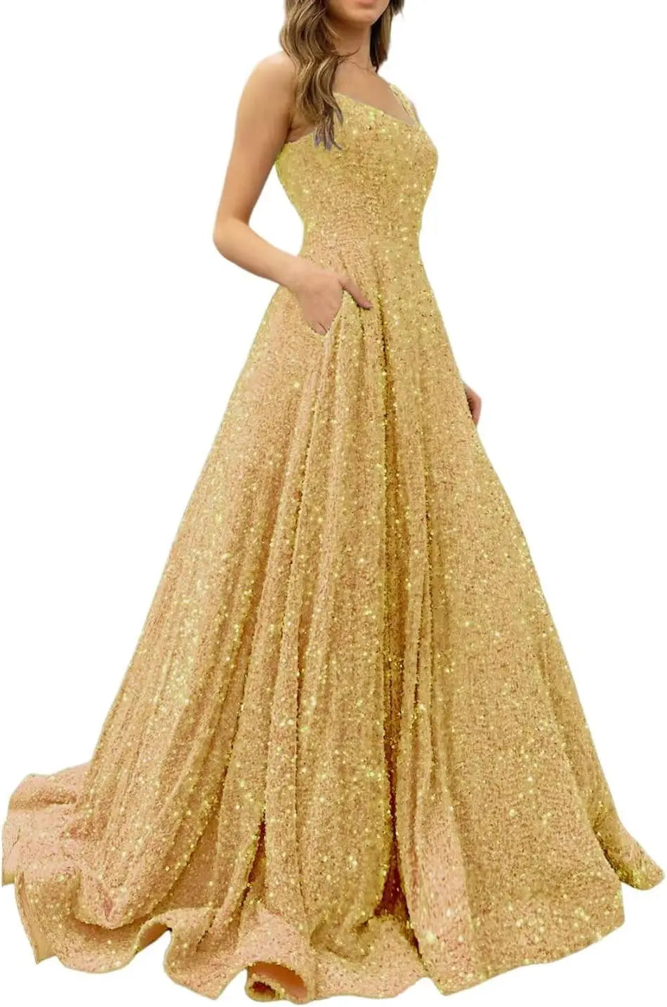 Elegant A-Line Velvet Prom Dress with Pockets and Sequins