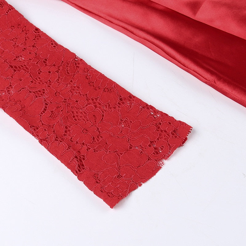 Red Dahlia Satin And Lace Mini Dress - View 10