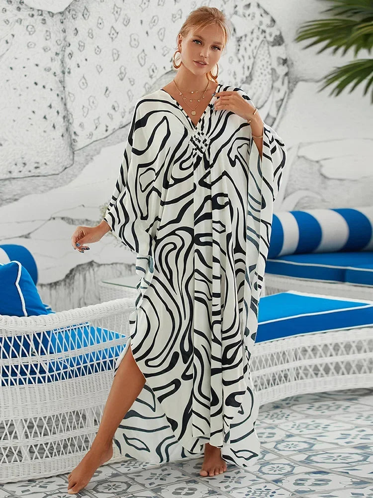 Zebra Stripes Long Dress Cover Up
