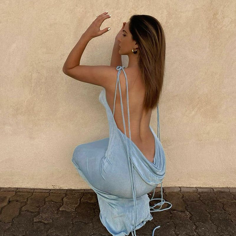 Slinky Halterneck Draped Open-Back Maxi Dress 4