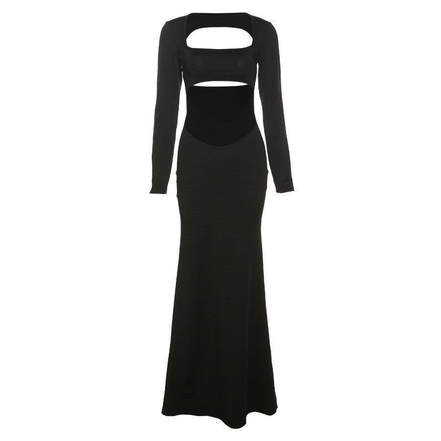 Square-Neck Long-Sleeve Midriff Cutout Bodycon Maxi Dress 9