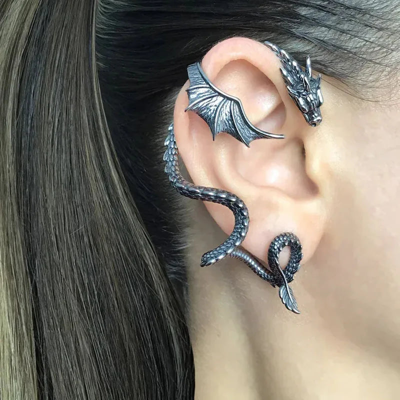 Dark Dragon Envelop Vintage Creature Post Earring