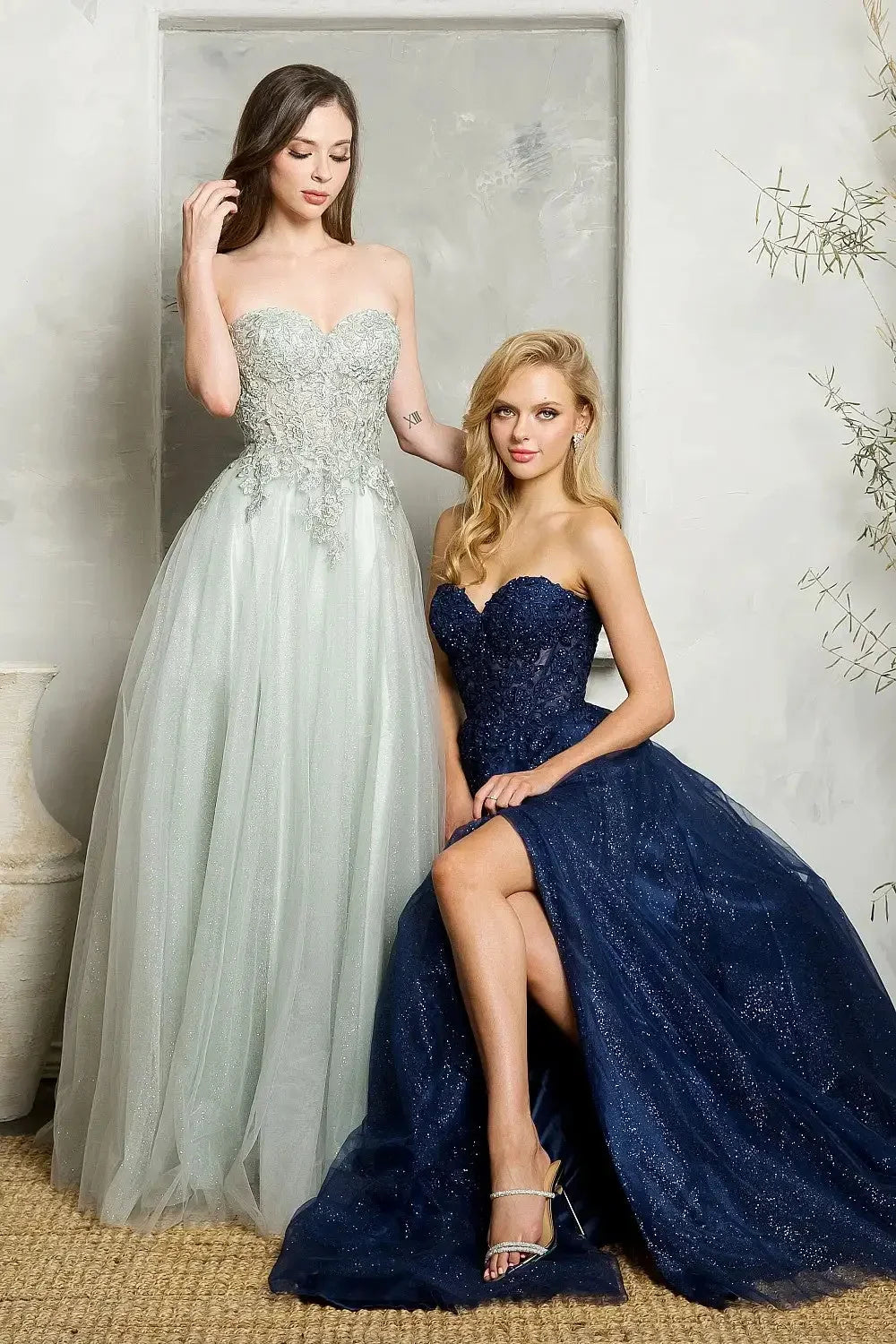 Navy Blue Lace Tulle Prom Dress