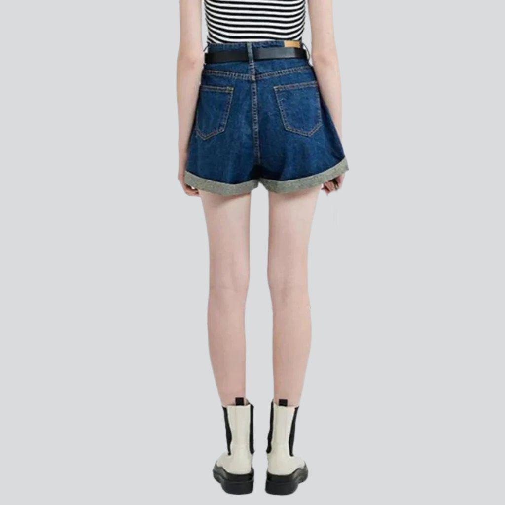 Wide-leg mid-wash denim shorts - Fashionpara