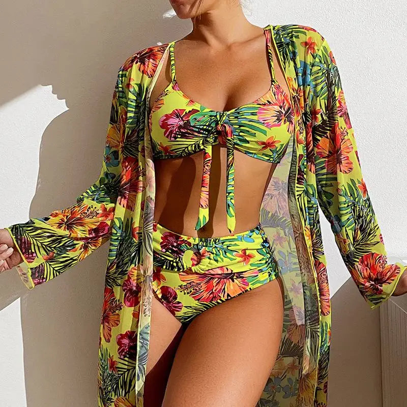 Floral Mesh Blouse Bra Two Piece Set