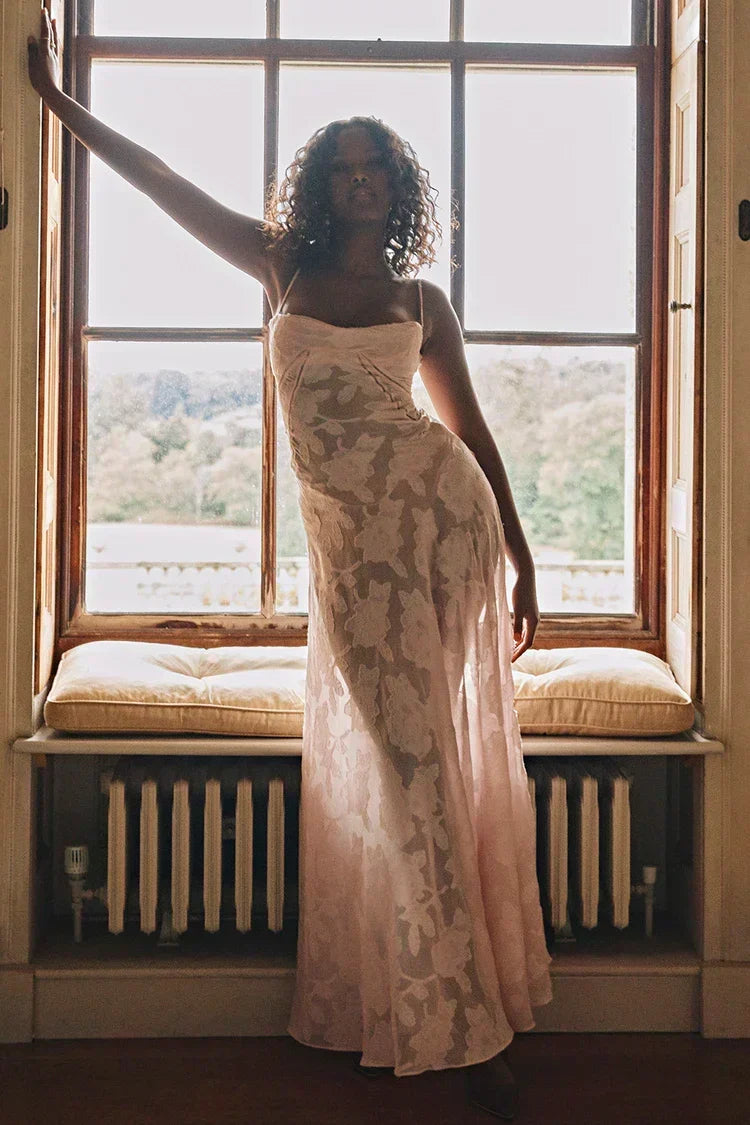 Floral Spaghetti Strap Sheer Slip Maxi Dress
