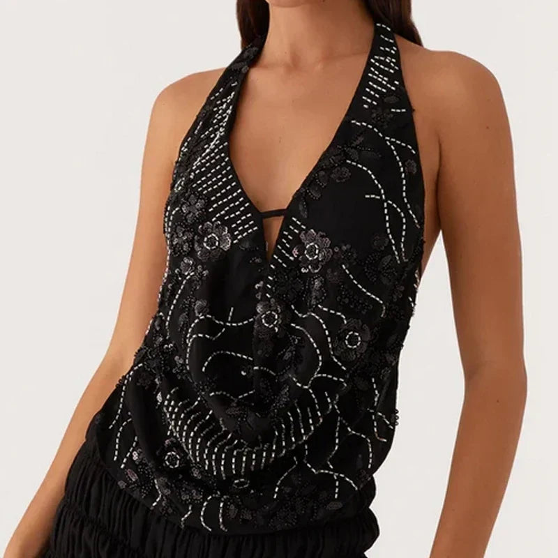 Sequin Sparkly Sleeveless Shirt Cami Top - Fashionpara