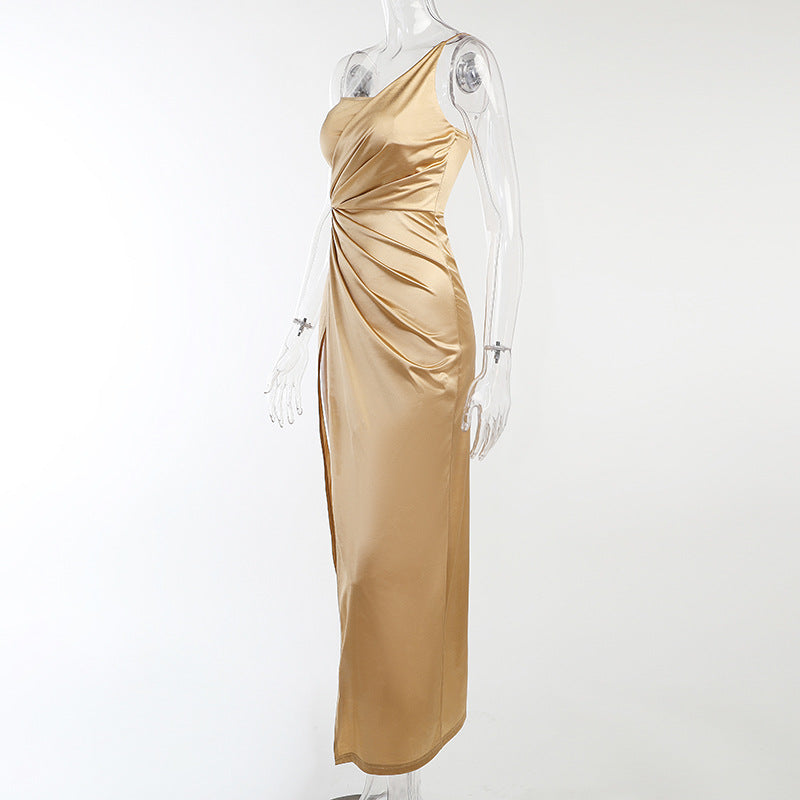 Split Gold Strapless Party Dresses 14