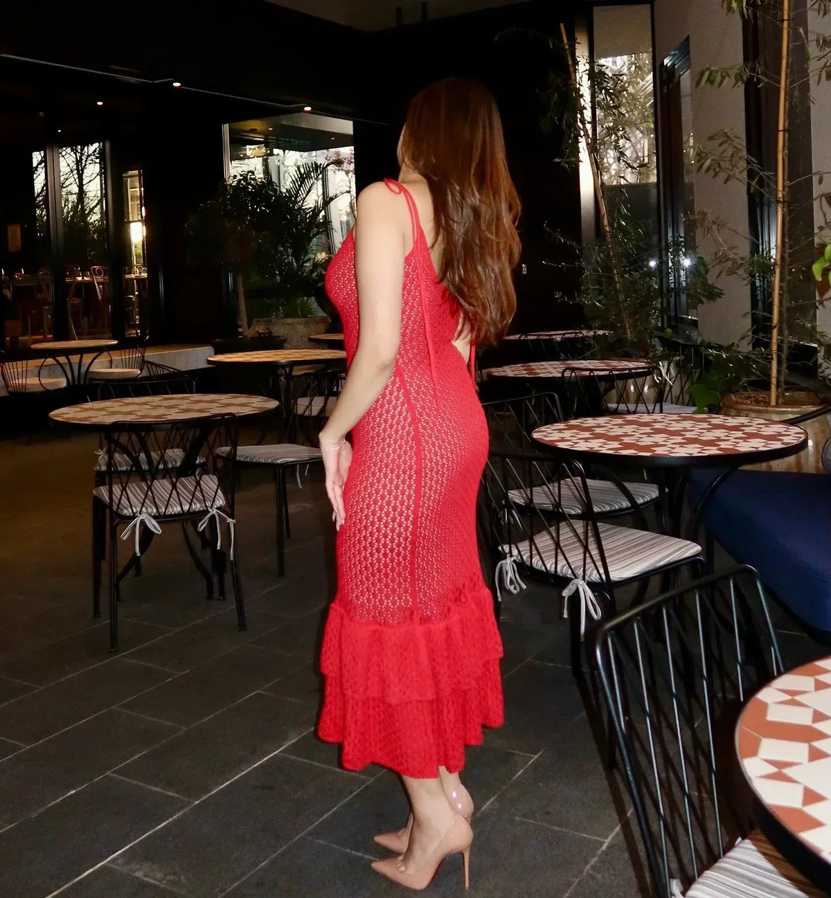 Crochet Maxi Dress with Ruffle Trim - View 12