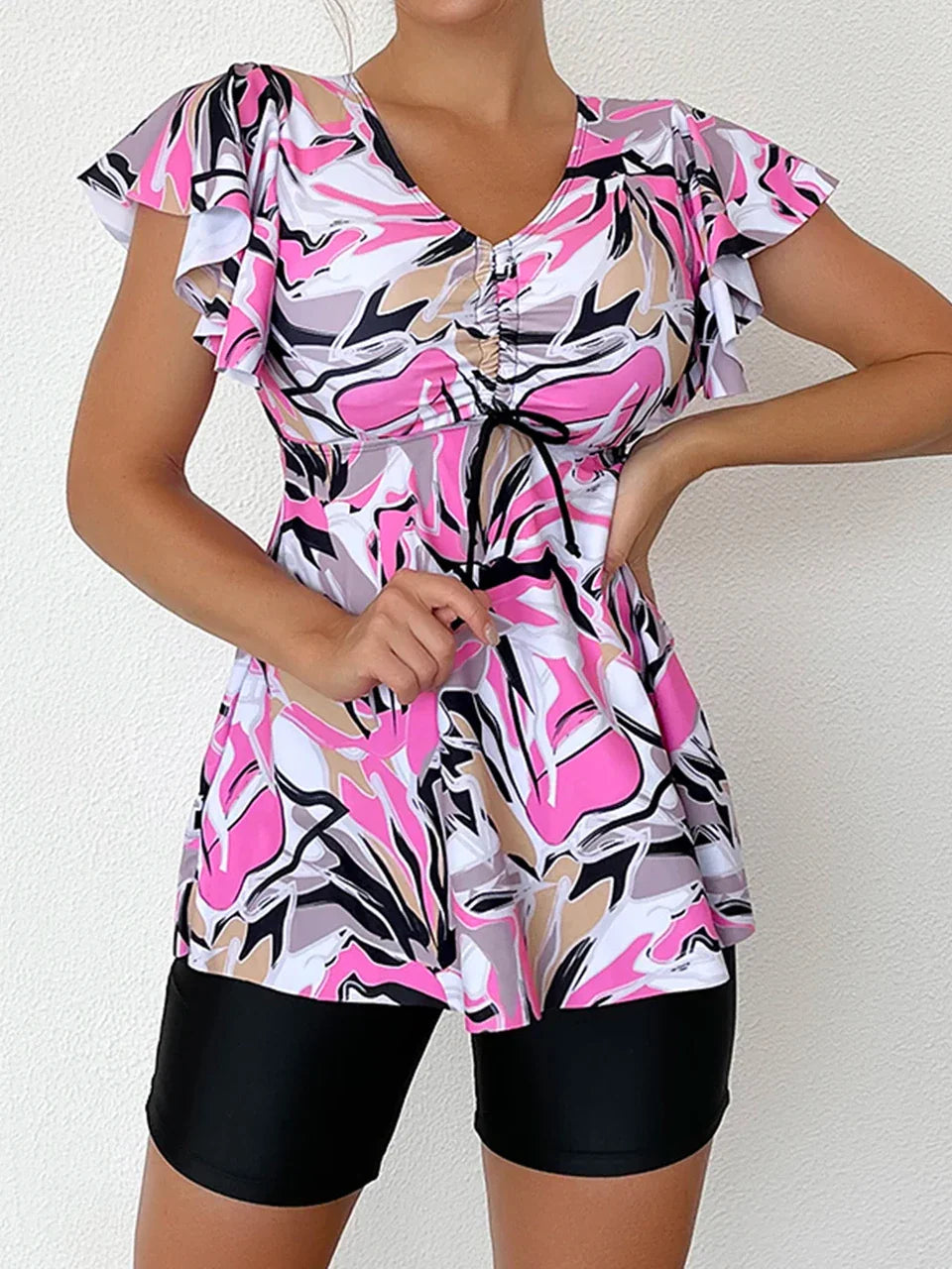 Drawstring Skirt Tankini Set Two Piece Set