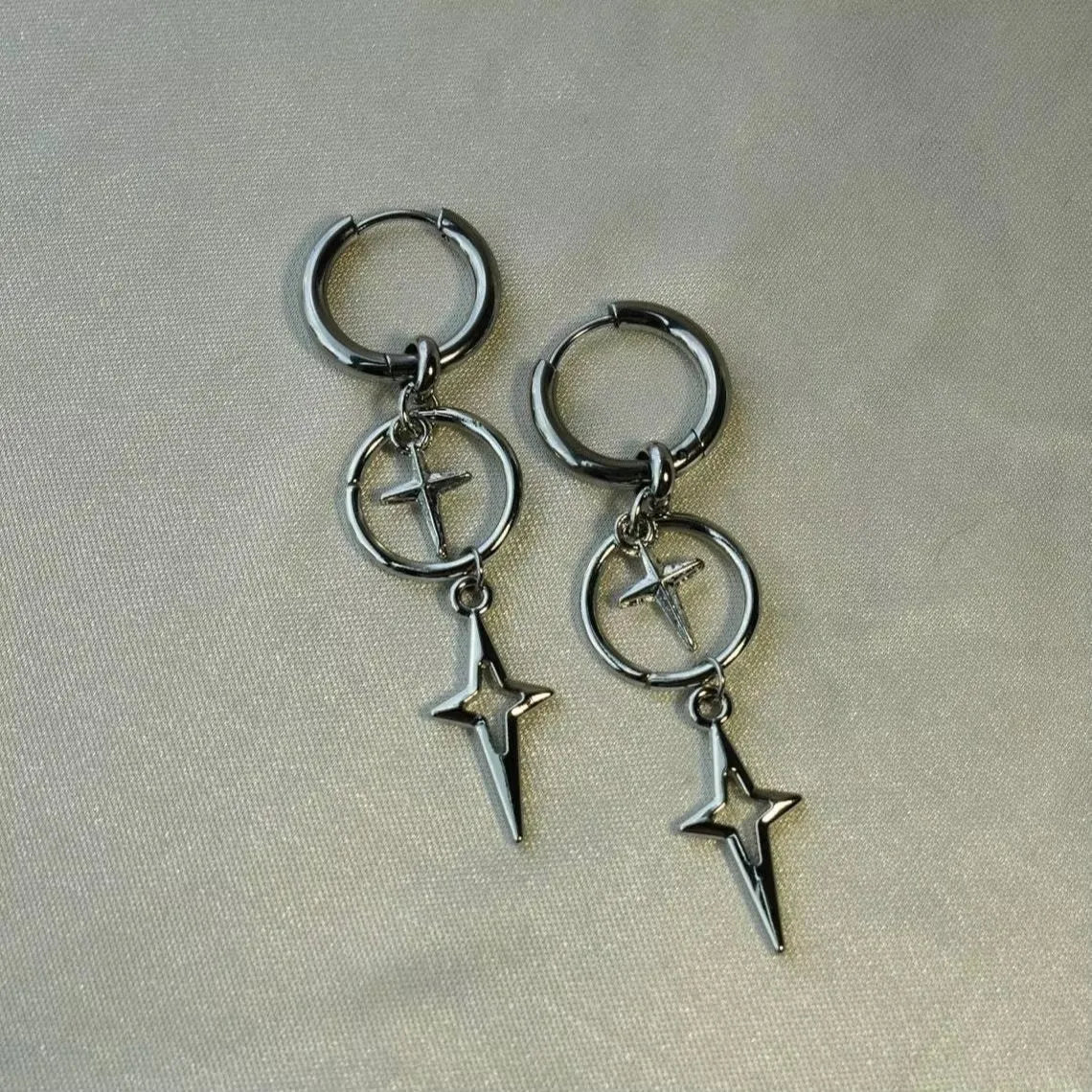 Rebel Celestial Cross Silver Empty Heart Earring