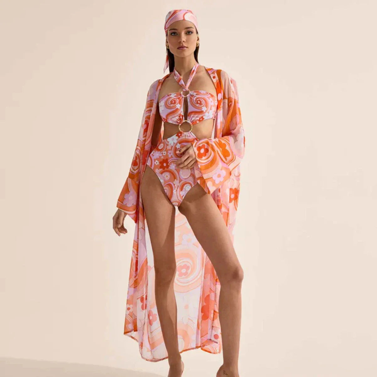 Print One-Piece Swimsuit Cover Up
