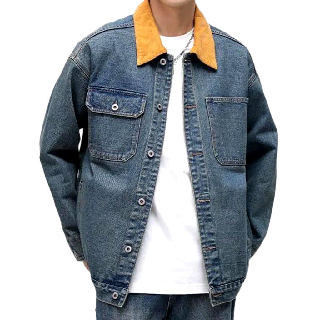 Yellow collar men's denim jacket 2