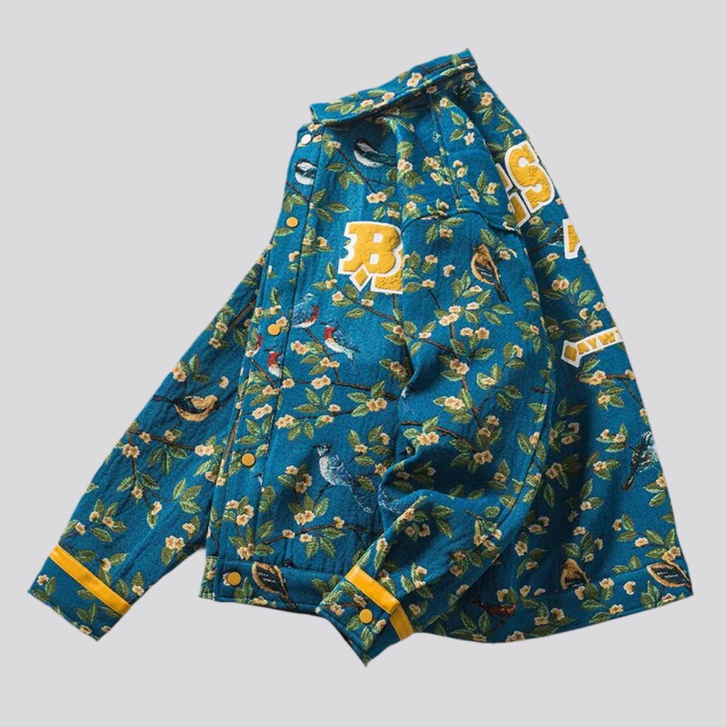 Yellow embroidery flowery denim jacket 3