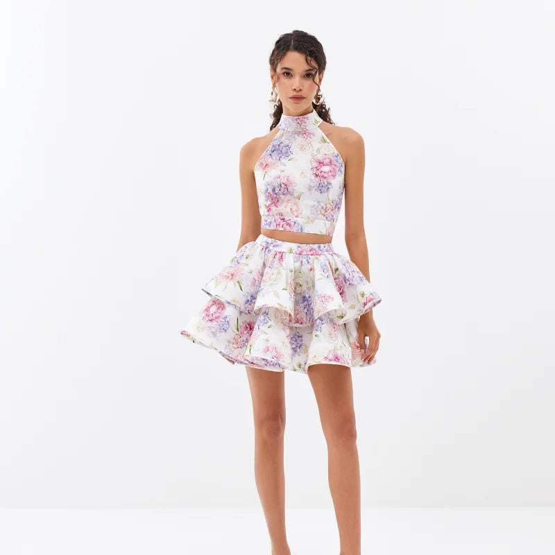 Hem Stacking Sleeveless Floral Dress