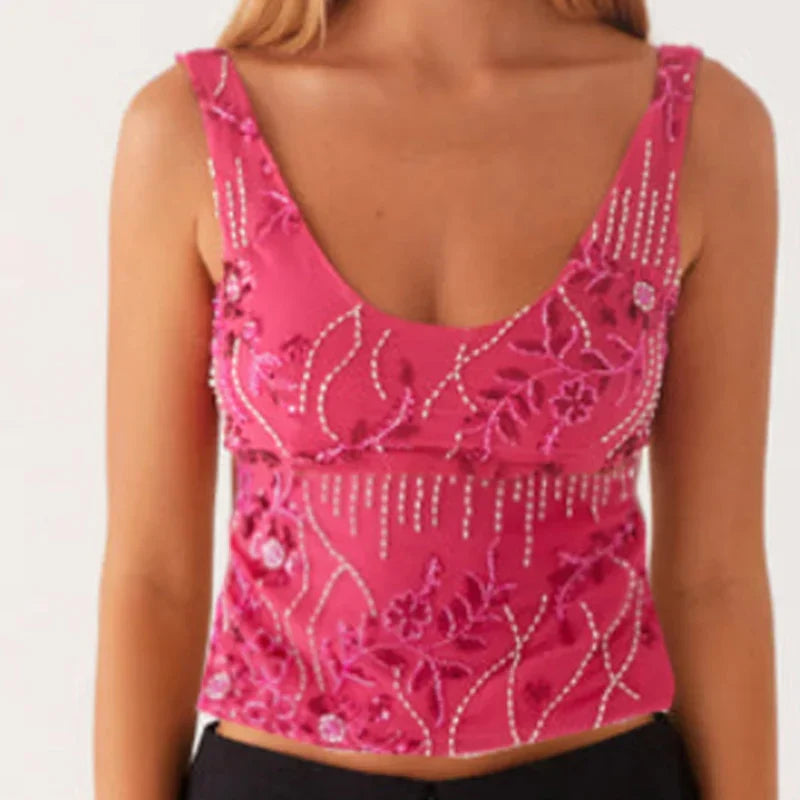 Sequin Sparkly Sleeveless Shirt Cami Top - Fashionpara