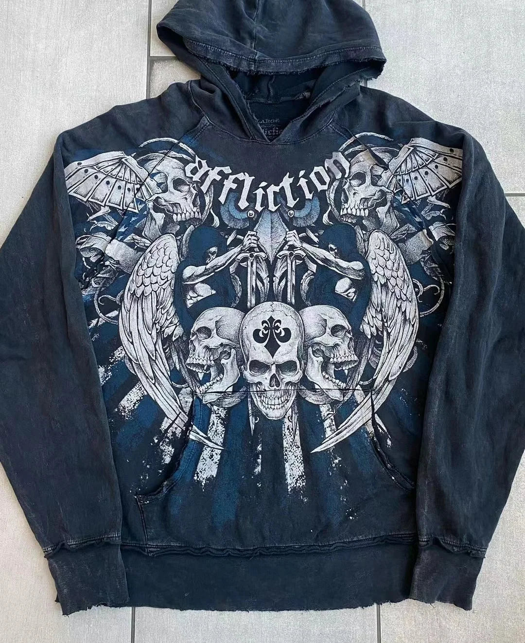 Dark Skull Print Baggy Hoodie