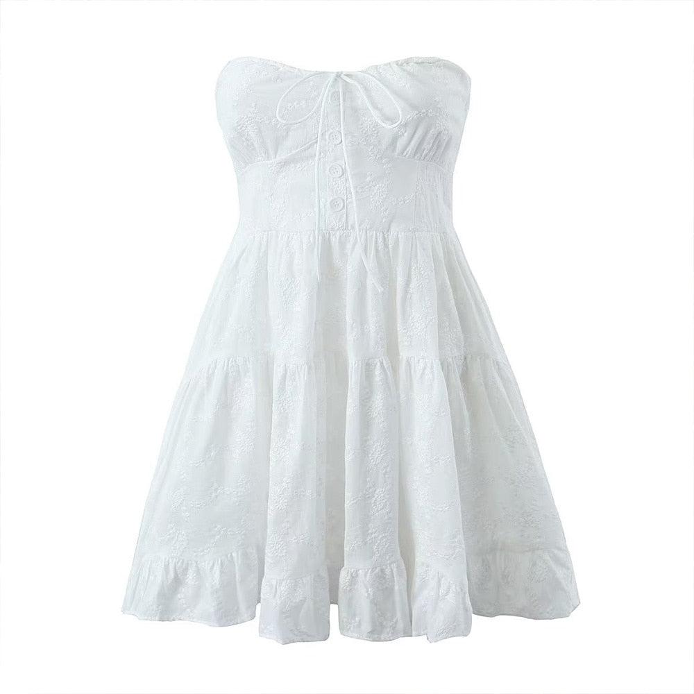 Broderie Anglaise Strapless Tiered Cotton Mini Dress 10