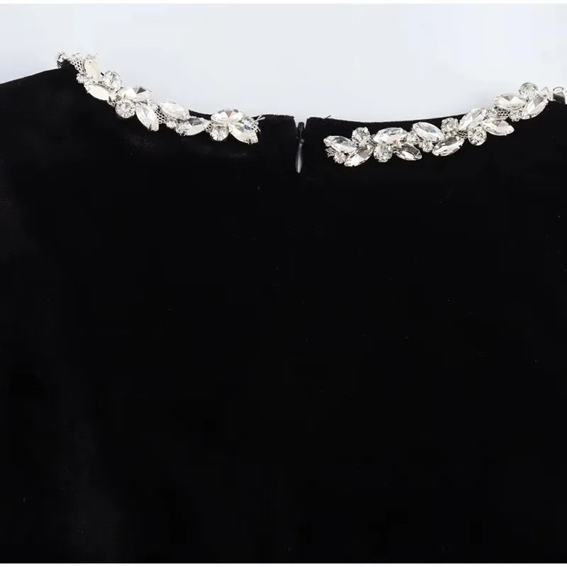 Black Rhinestone Velvet Mini Dress - View 4
