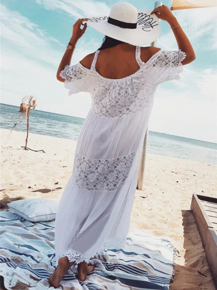 Lace Off Shoulder Bikini Cover Up