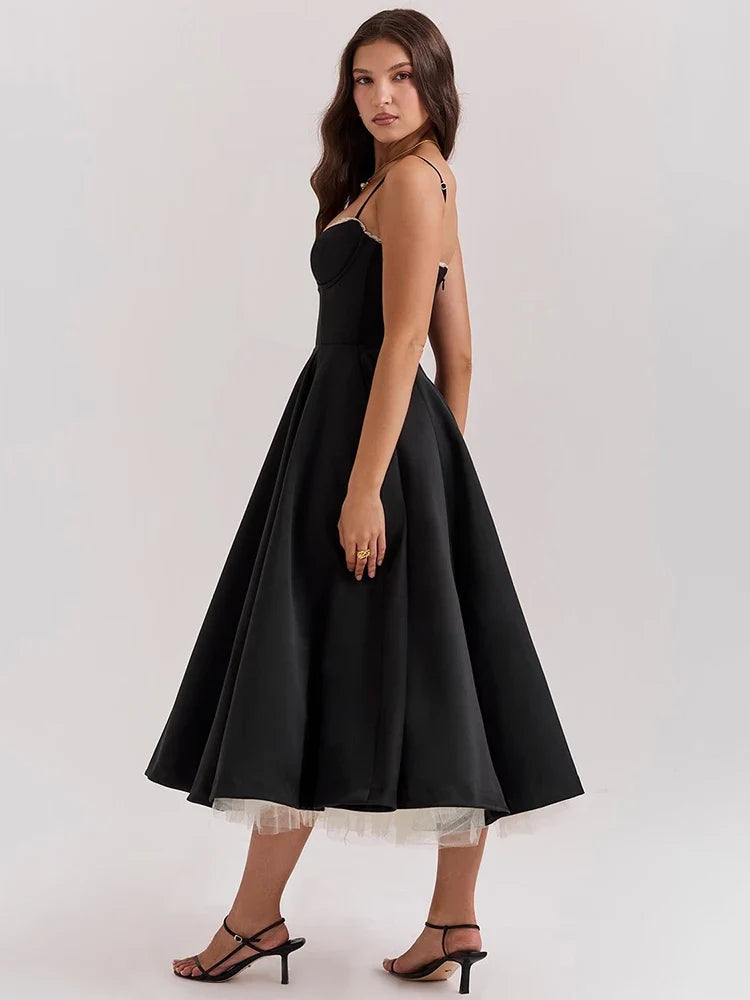 A-line Backless Spaghetti Strap Midi Dress