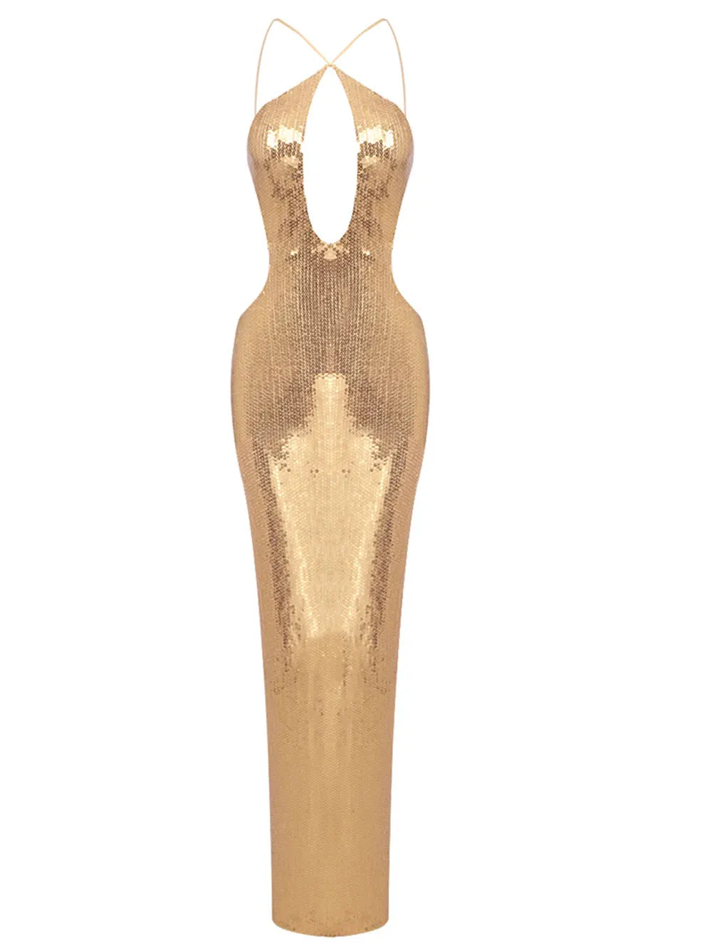 Sequin Deep V-Neck Halter Mermaid High Split Maxi Dress - View 11