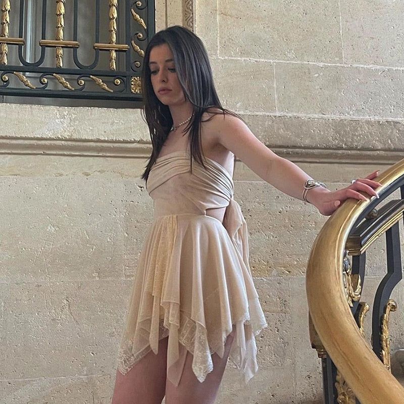 Sheer Mesh Square Neck Long Sleeve Open Back Mini Dress 7
