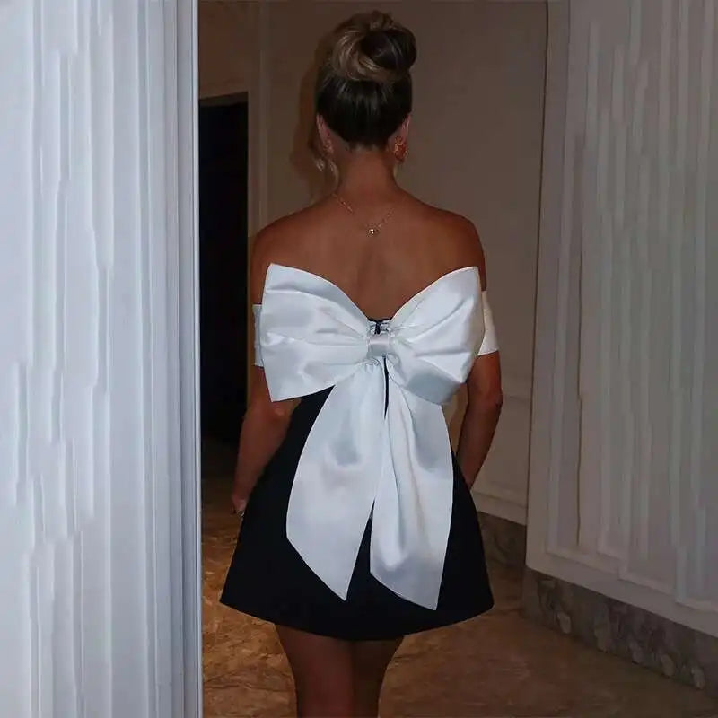 Pearl Bow Waist Wrap Backless Mini Dress - View 7