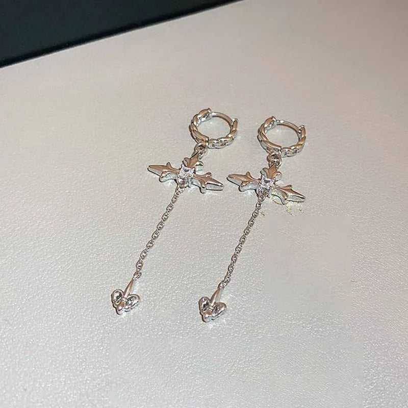 Gloomy Rebel Metal Chain Cross Affection Earring