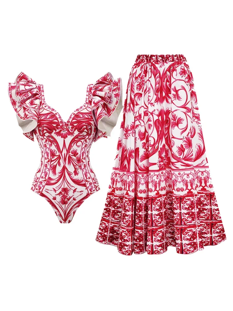 Off Shoulder Print Sarong Two Piece Set