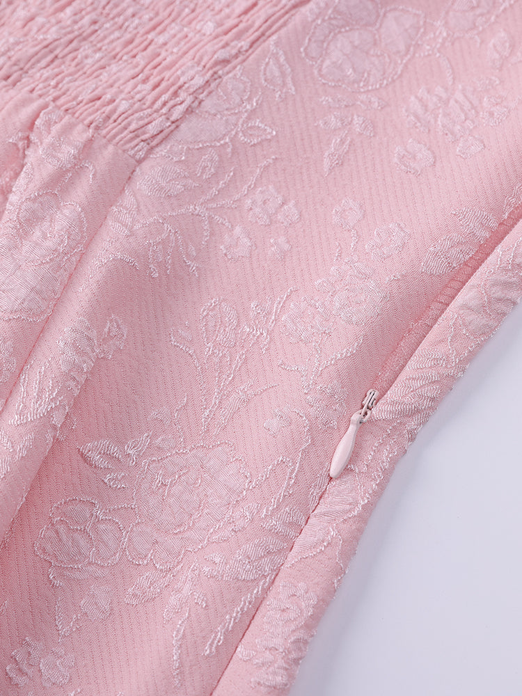 Square Neck Puff Sleeve A-Line Midi Dress
