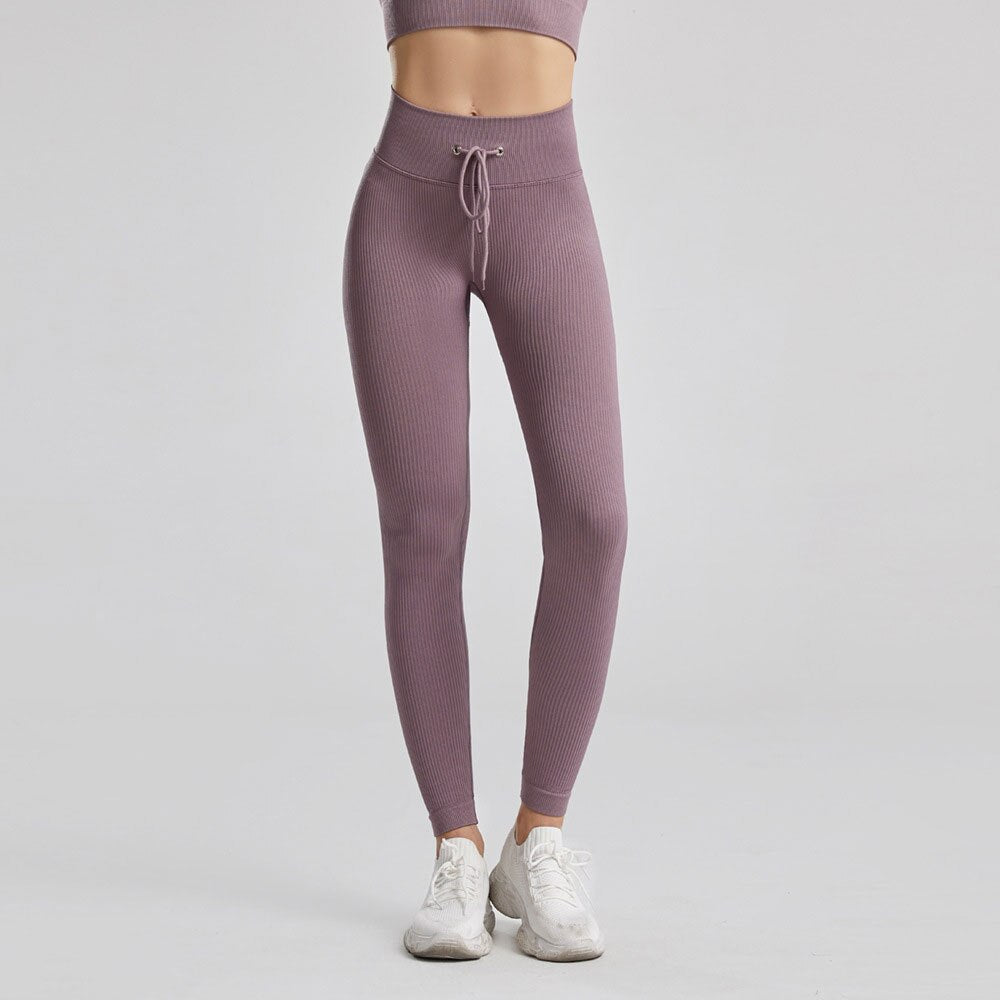 KittenAlarm - Mojoyce Ribbed Yoga Pants Women Seamless Push Up Sport Leggings Fitness Pants Tights Gym Workout Drawstring Scrunch Legging