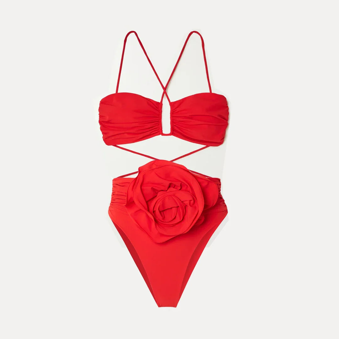 3D Floral Halter Bikini Set