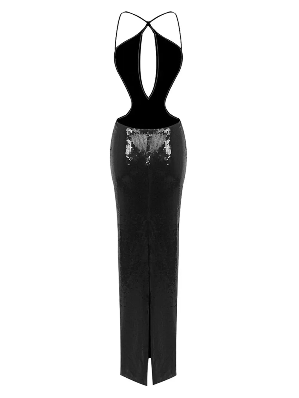 Sequin Deep V-Neck Halter Mermaid High Split Maxi Dress - View 15