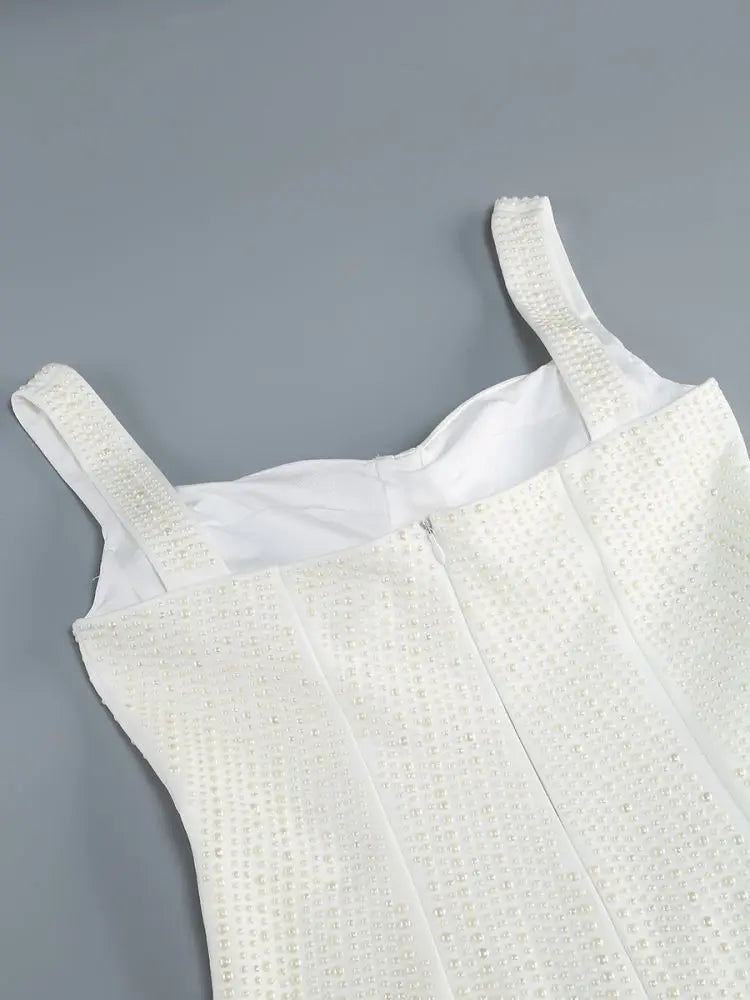 White Spaghetti Strap Diamonds Mini Dress - View 8