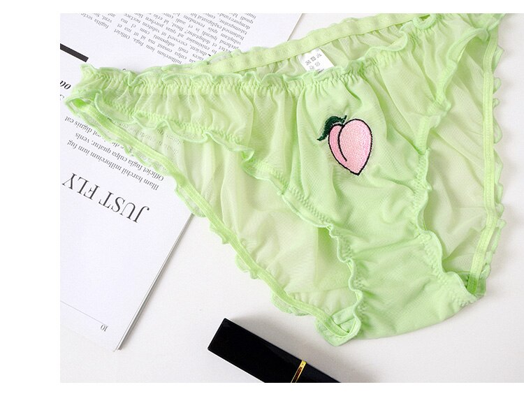 2Pcs/Lot Lace Lingerie Temptation Low-waist Panties Fruit Ins Embroidery Transparent Briefs Seamless Underwear