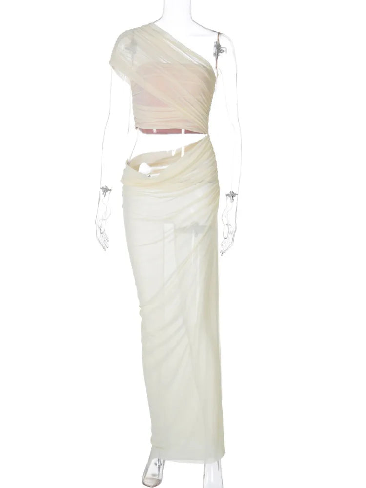 Mesh Backless One - Shoulder Long Dress - View 4
