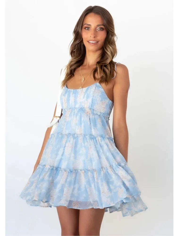 Chiffon Puff Sleeve Corset Tiered Ruffle Mini Dress - View 4