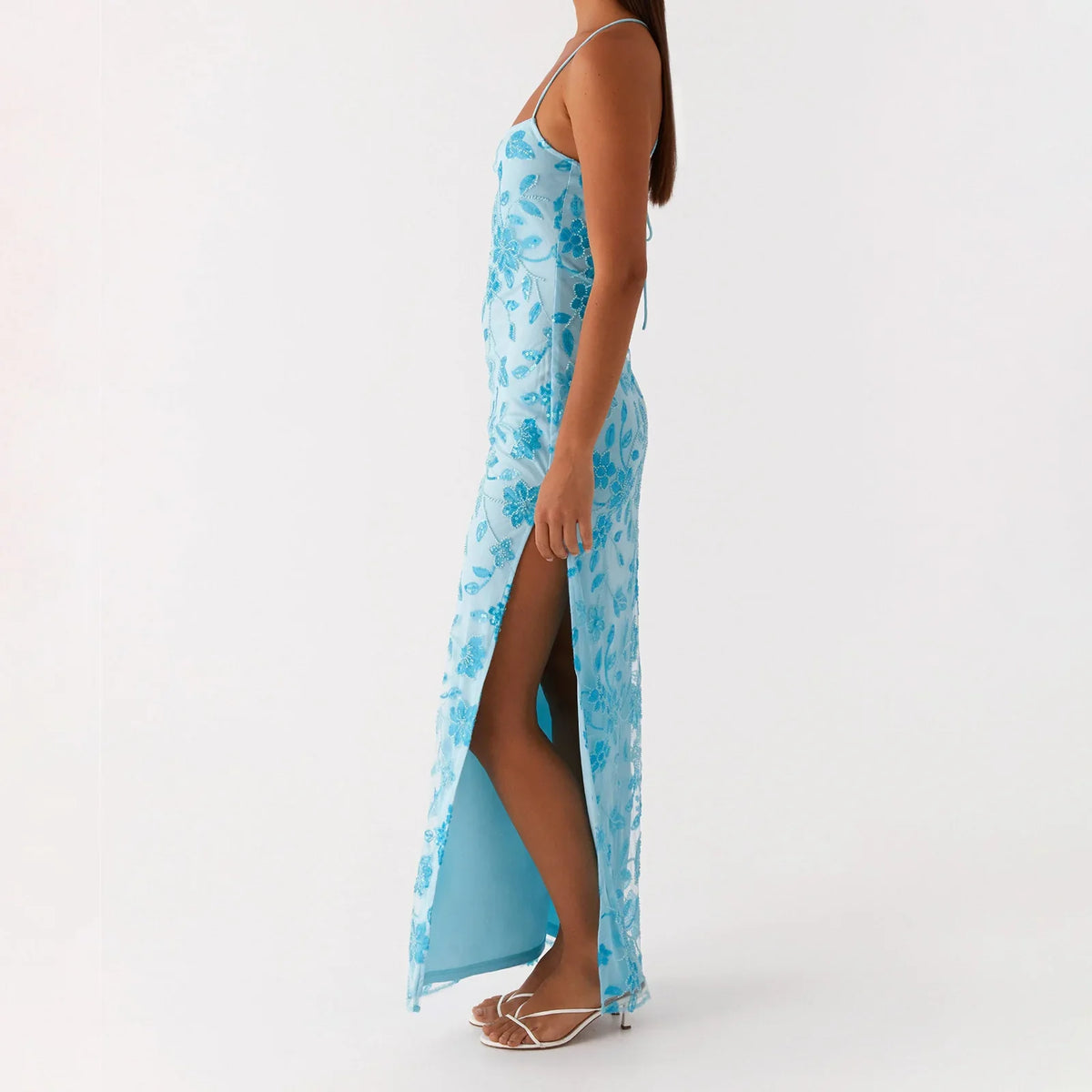 Sequin Beaded High Slit Cami Vacation Dress