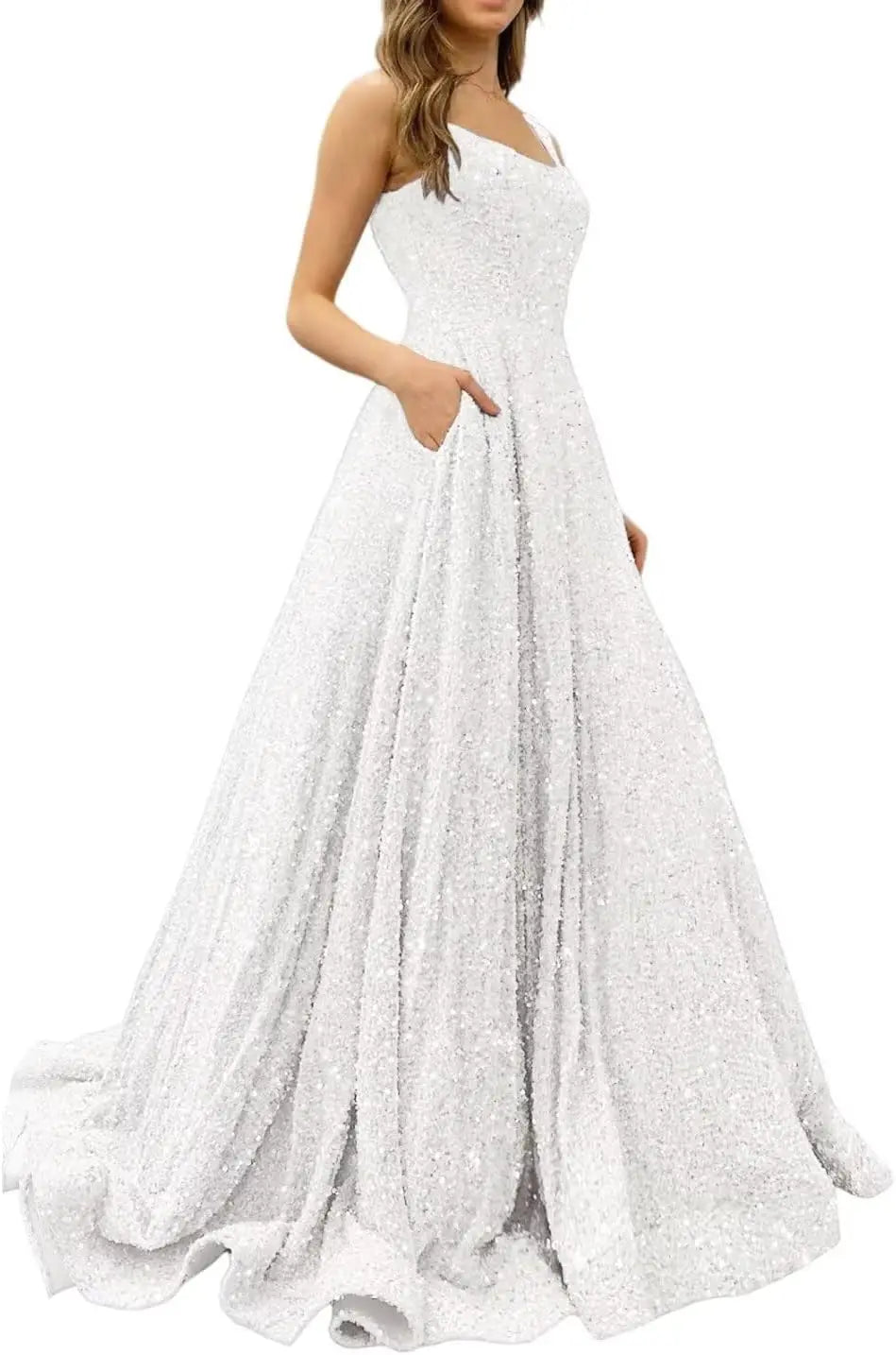 Elegant A-Line Velvet Prom Dress with Pockets and Sequins