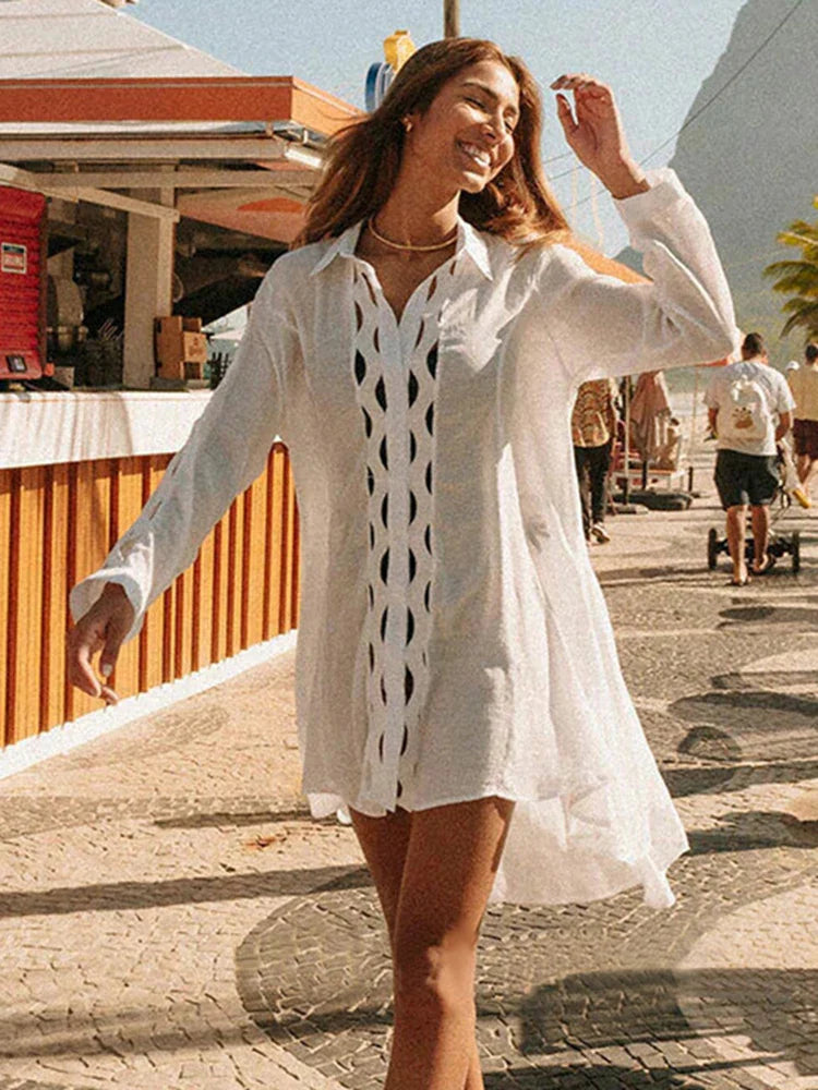 Hollow Out Turn-Down Collar Cover Up