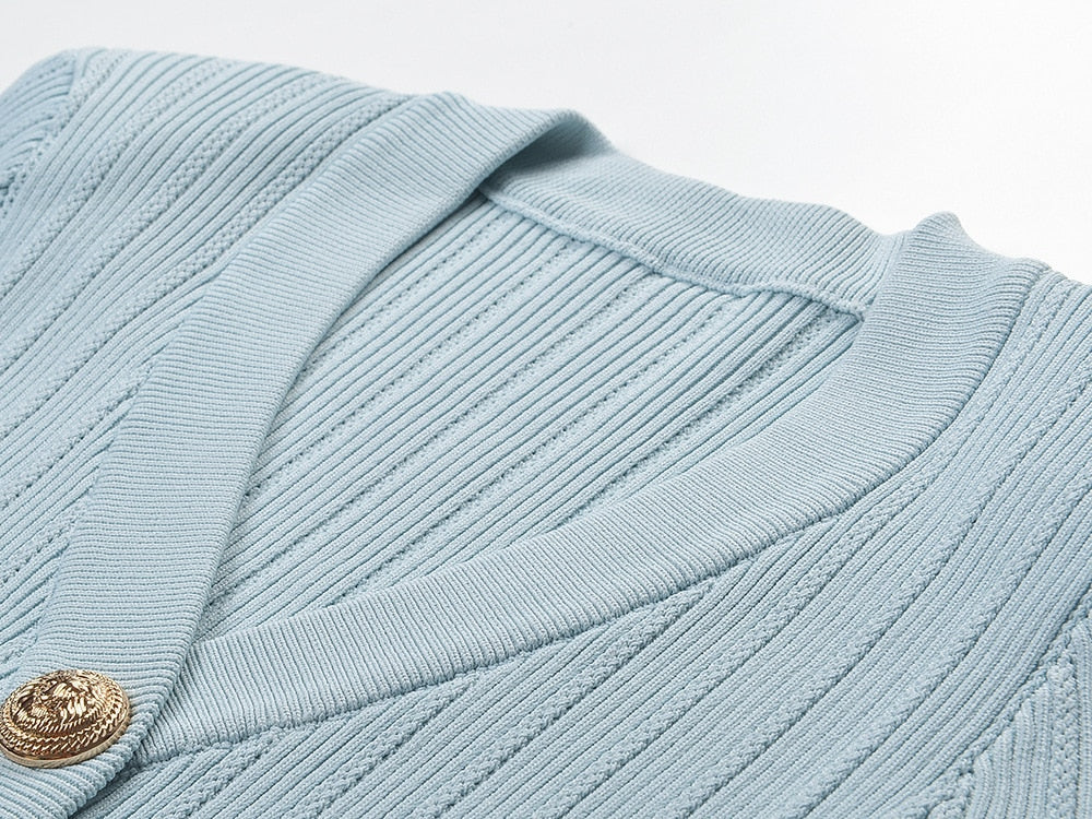 Orro Shop Elegant V-neck Knit Cardigan with Gold Buttons